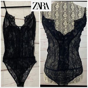 ZARA Collection Sheer Eyelash Lace Bodysuit | SZ M